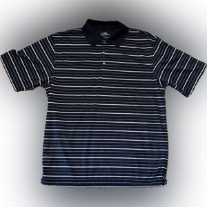 200. PGA TOUR Navy and White Horizontal Stripe Polo, Size L